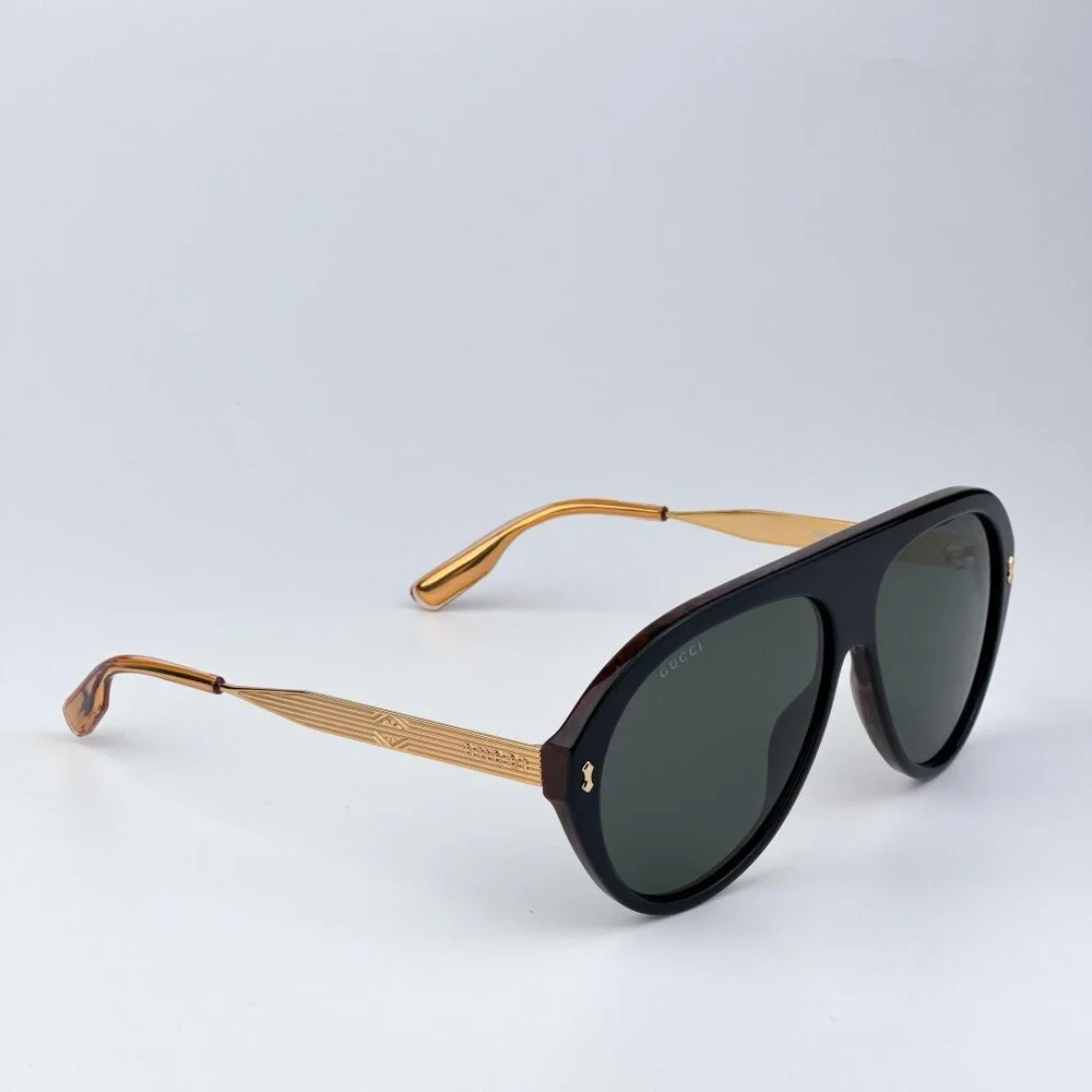 Gucci Men BRAND NEW Sunglasses Black Gold Havana Grey Aviator GG1515S 001